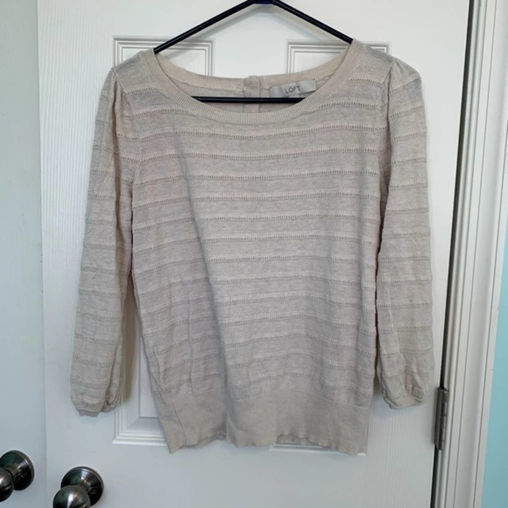 Loft Size Small Cream Knit Round Neck‎ 3/4 Sweater